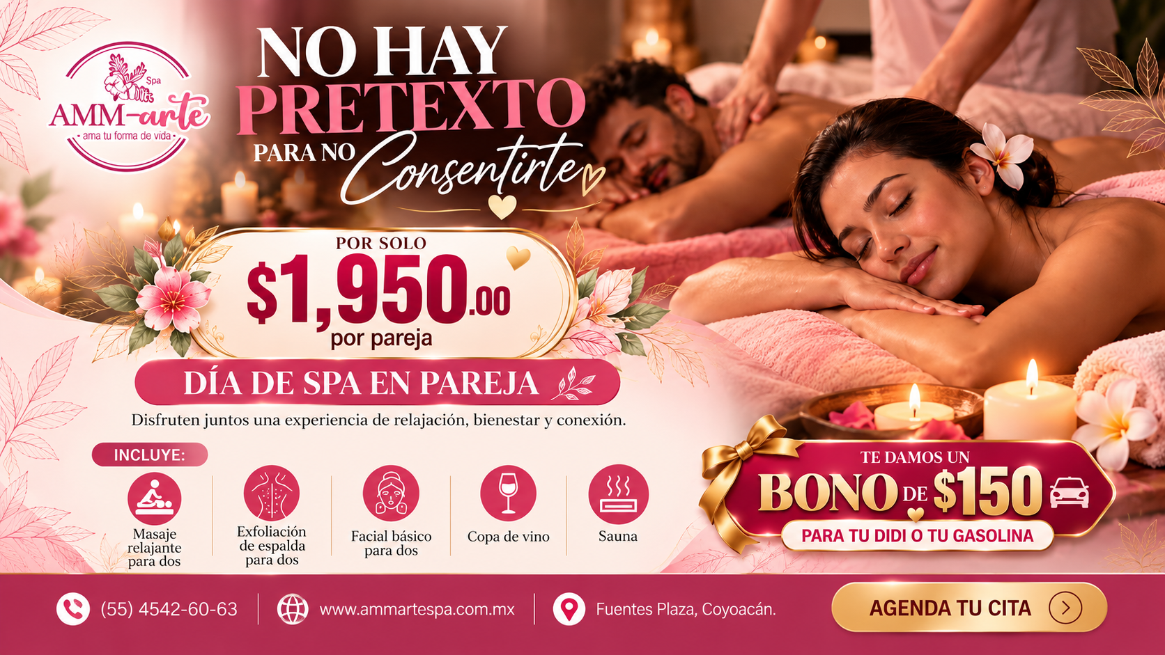 Día de Spa en Pareja AMM Arte Spa por $1,950 con bono de $150